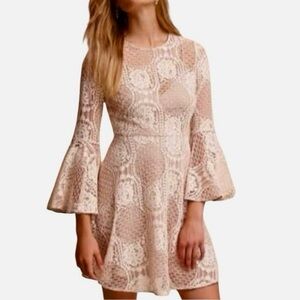 Donna Morgan Cream Lace Bell Sleeve Mini Dress